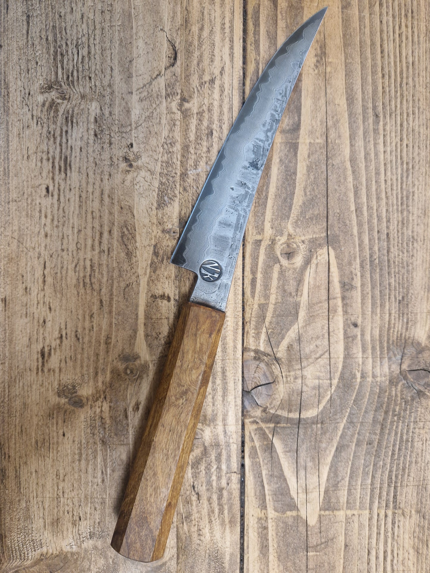 Locally Forged Damascus filleting / boning Knife Oak handle (100Lyr Kurouchi finish)