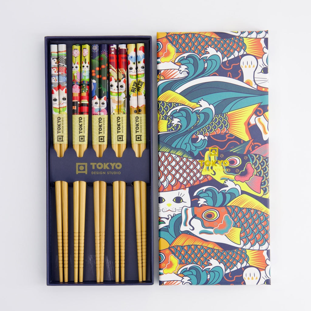 Chopstick Giftset/5 Lucky Cats & Koinobori