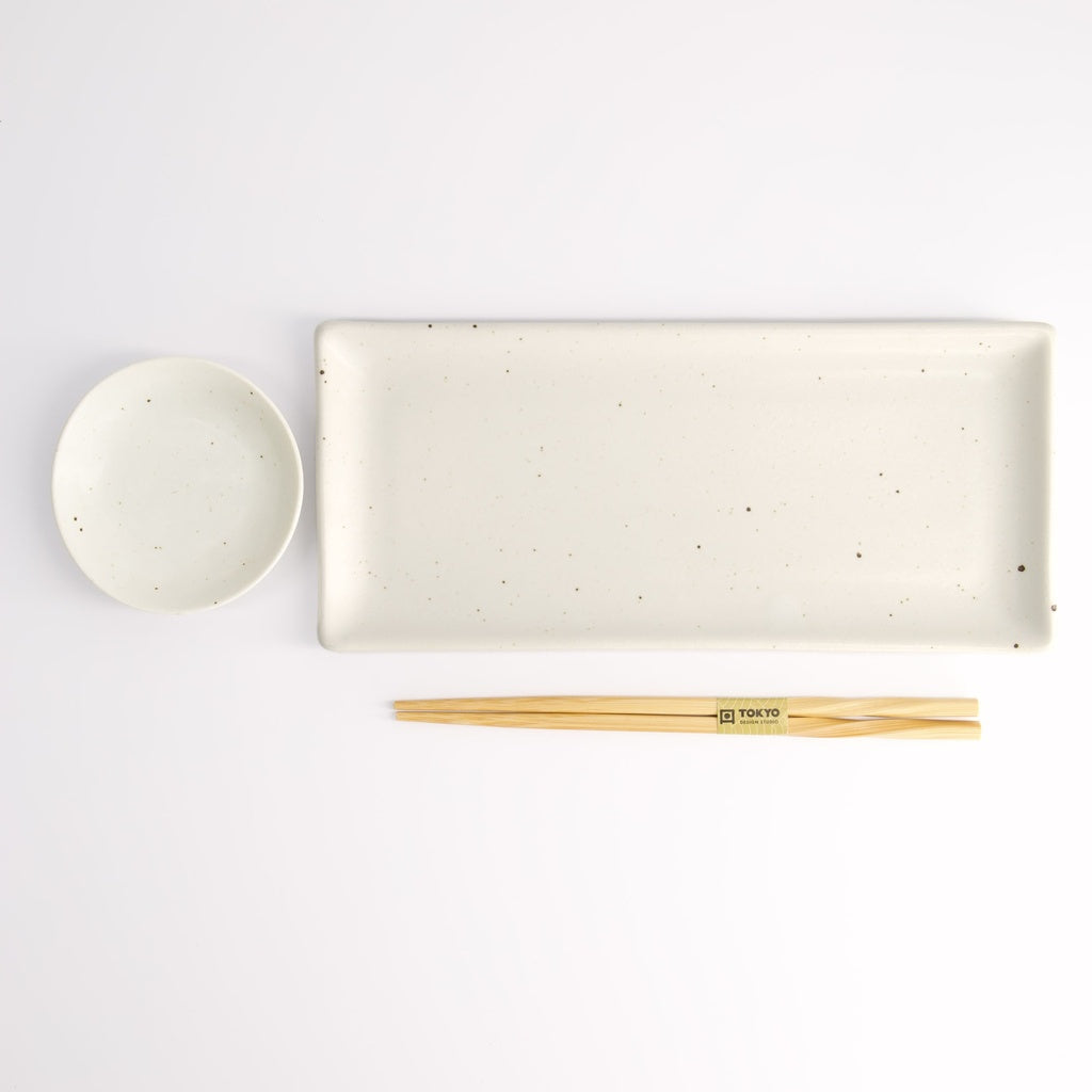 Kohiki White Matte Sushi Set 2pcs w/ chopsticks