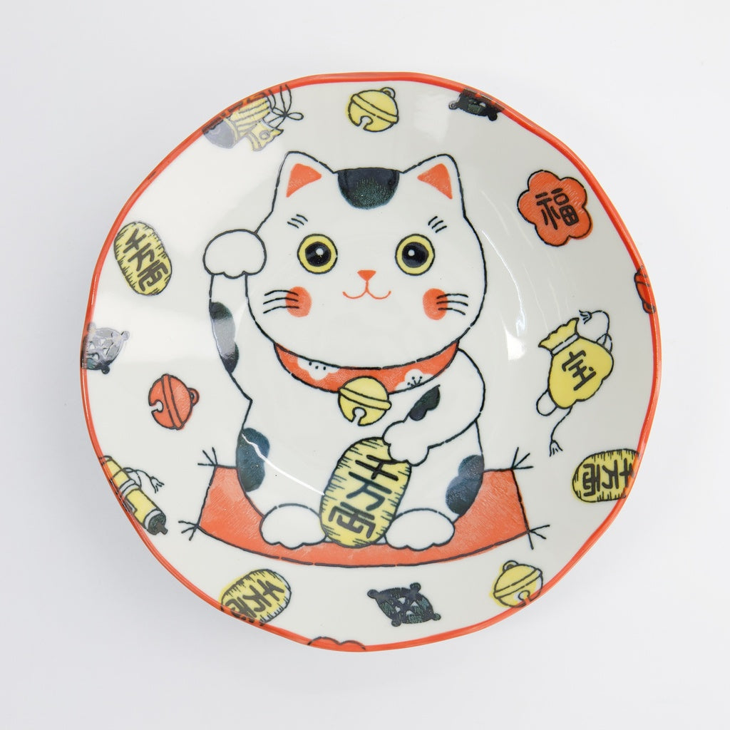 Kawaii Lucky Cat Neko Pasta Plate Red 21x5cm