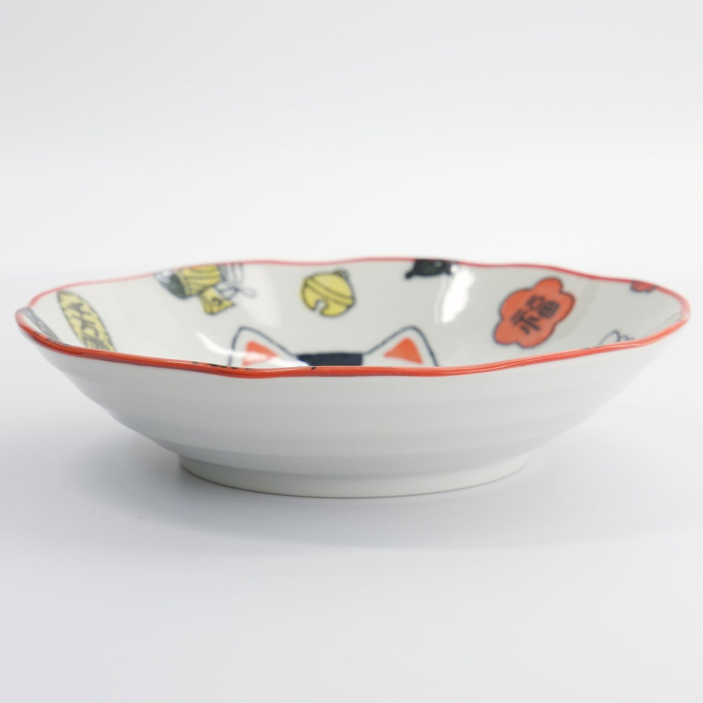 Kawaii Lucky Cat Neko Pasta Plate Red 21x5cm