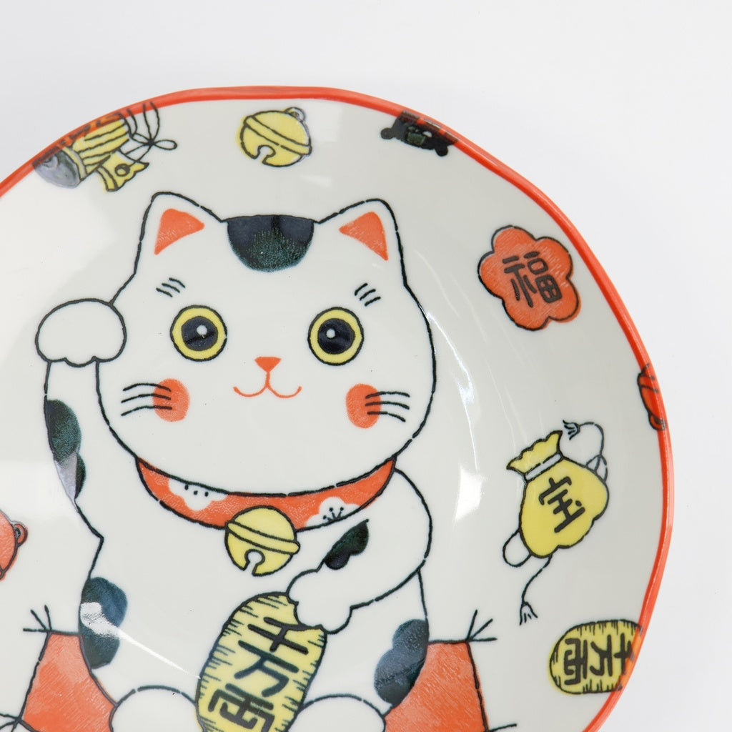 Kawaii Lucky Cat Neko Pasta Plate Red 21x5cm