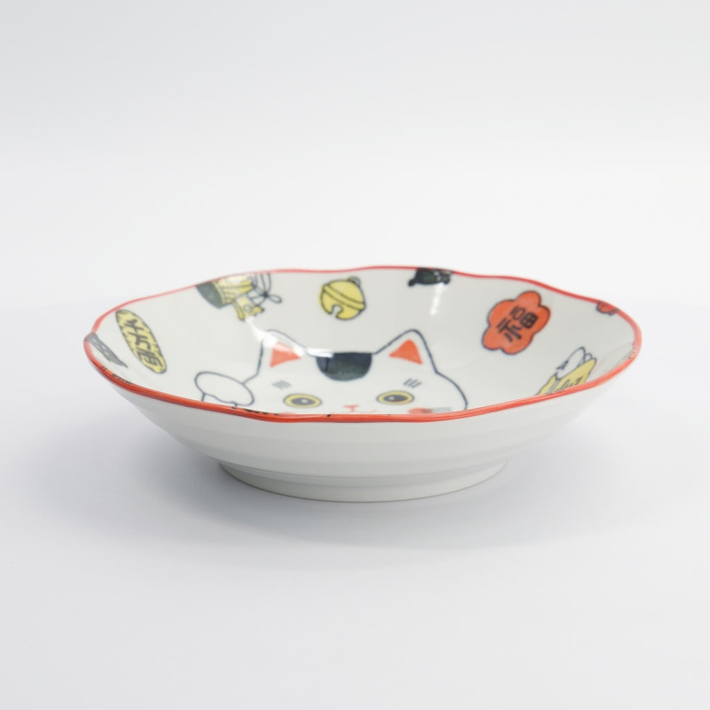 Kawaii Lucky Cat Neko Pasta Plate Red 21x5cm