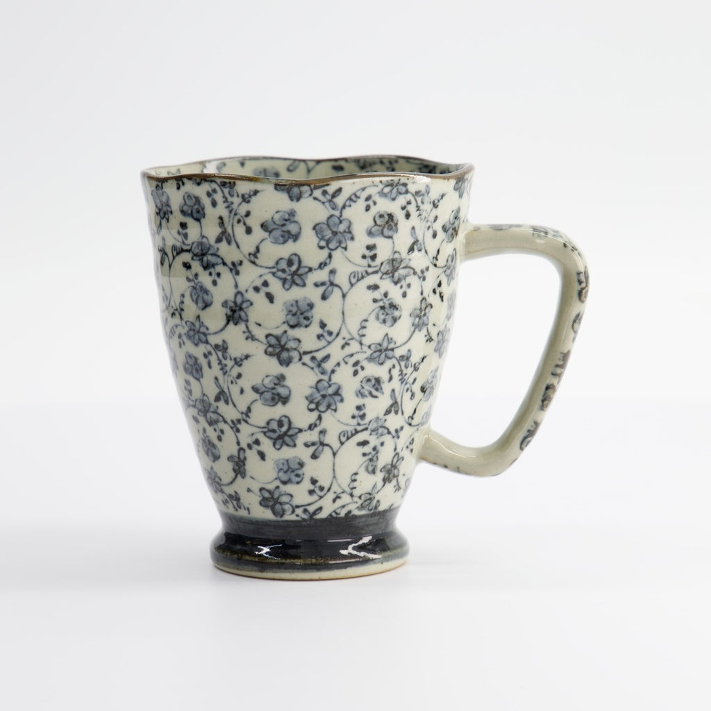Mug 9x11cm 400ml Blue/Taupe Flower