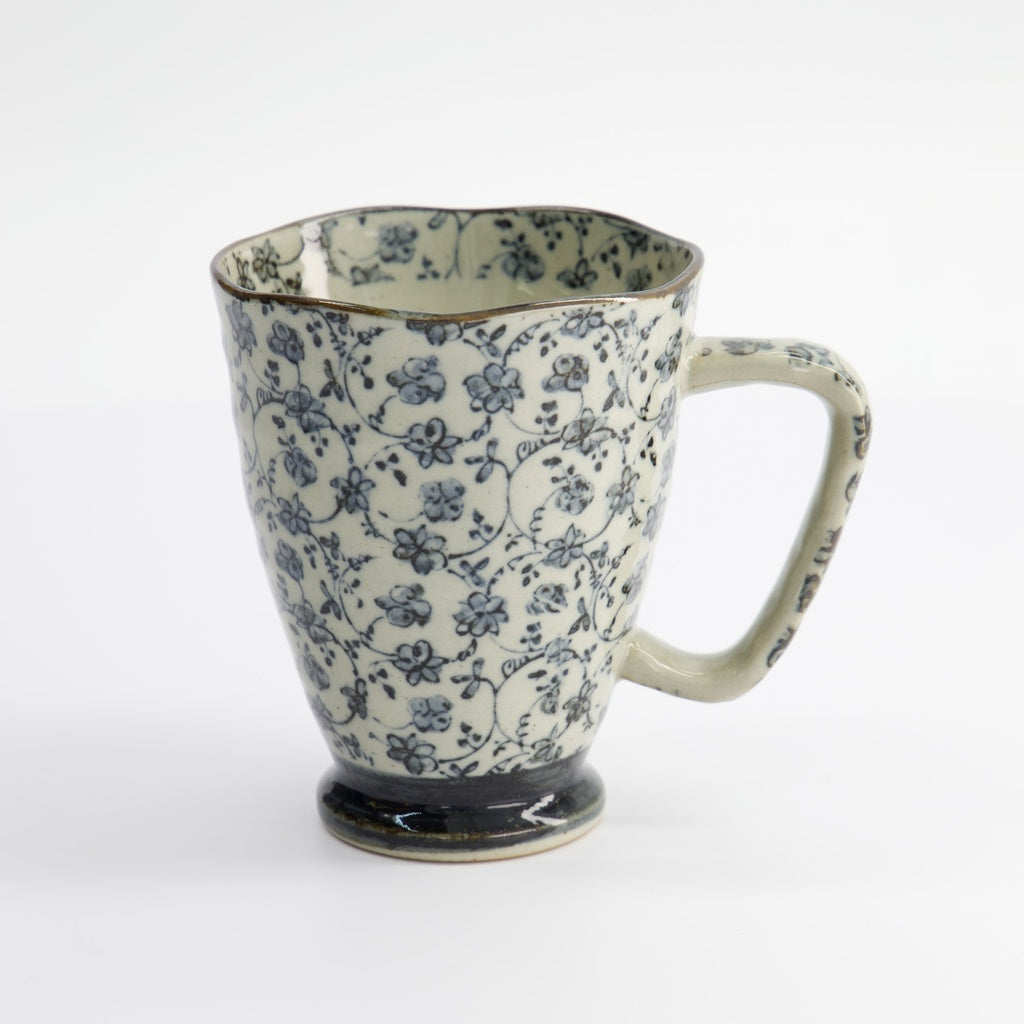 Mug 9x11cm 400ml Blue/Taupe Flower