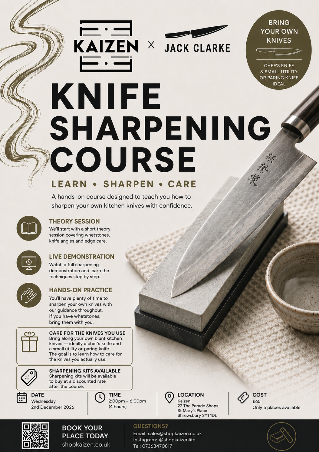 Jack Clarke Knife Sharpening Course. Wednesday 2nd December 2026