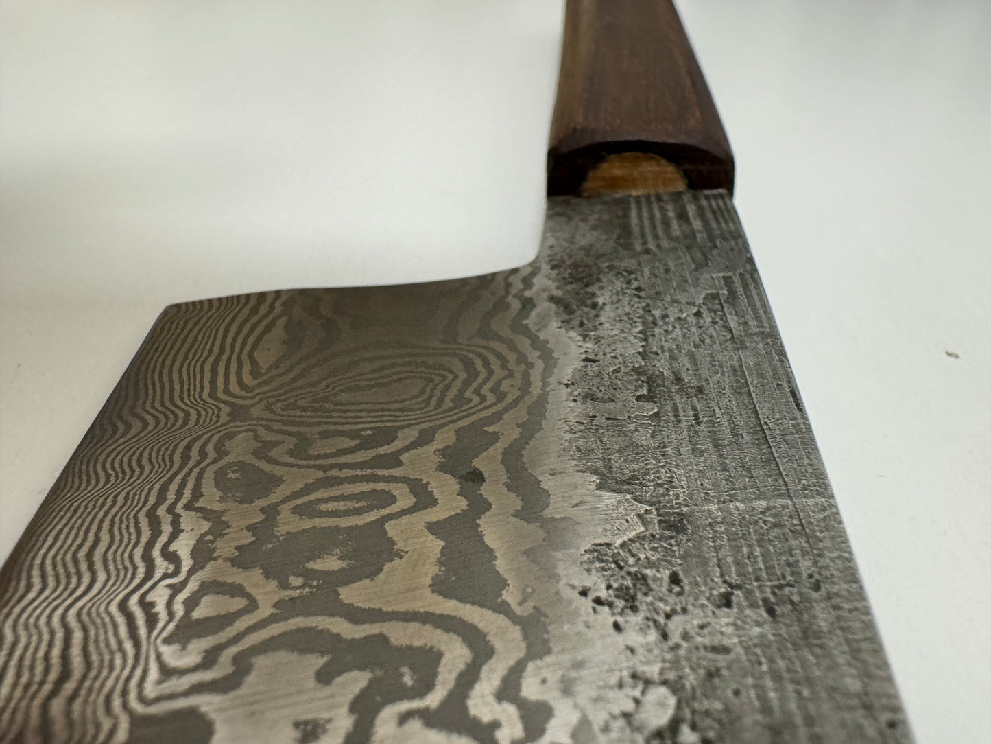 Locally Forged Damascus Gyuto with Iroko handle (100Lyr kurochi finish)