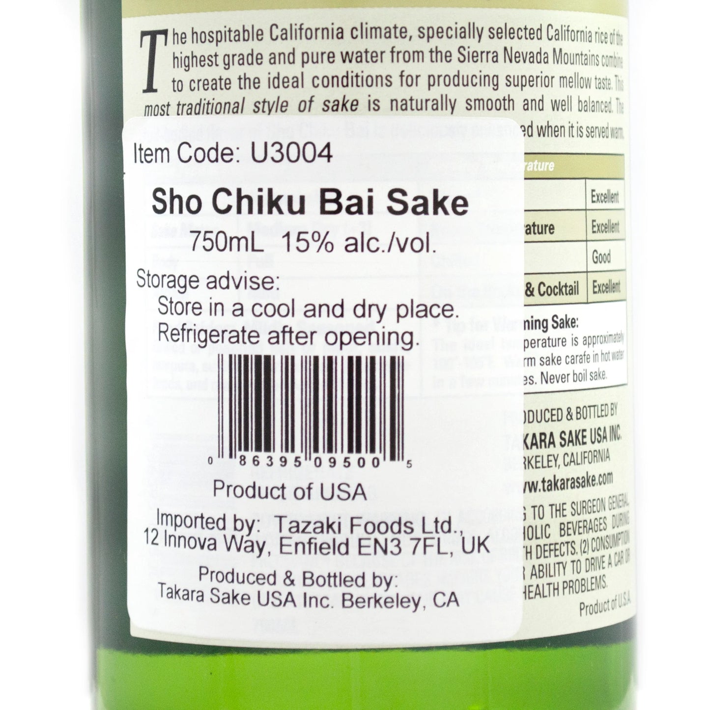 Shochikubai Classic Junmai Sake 750ml 15%