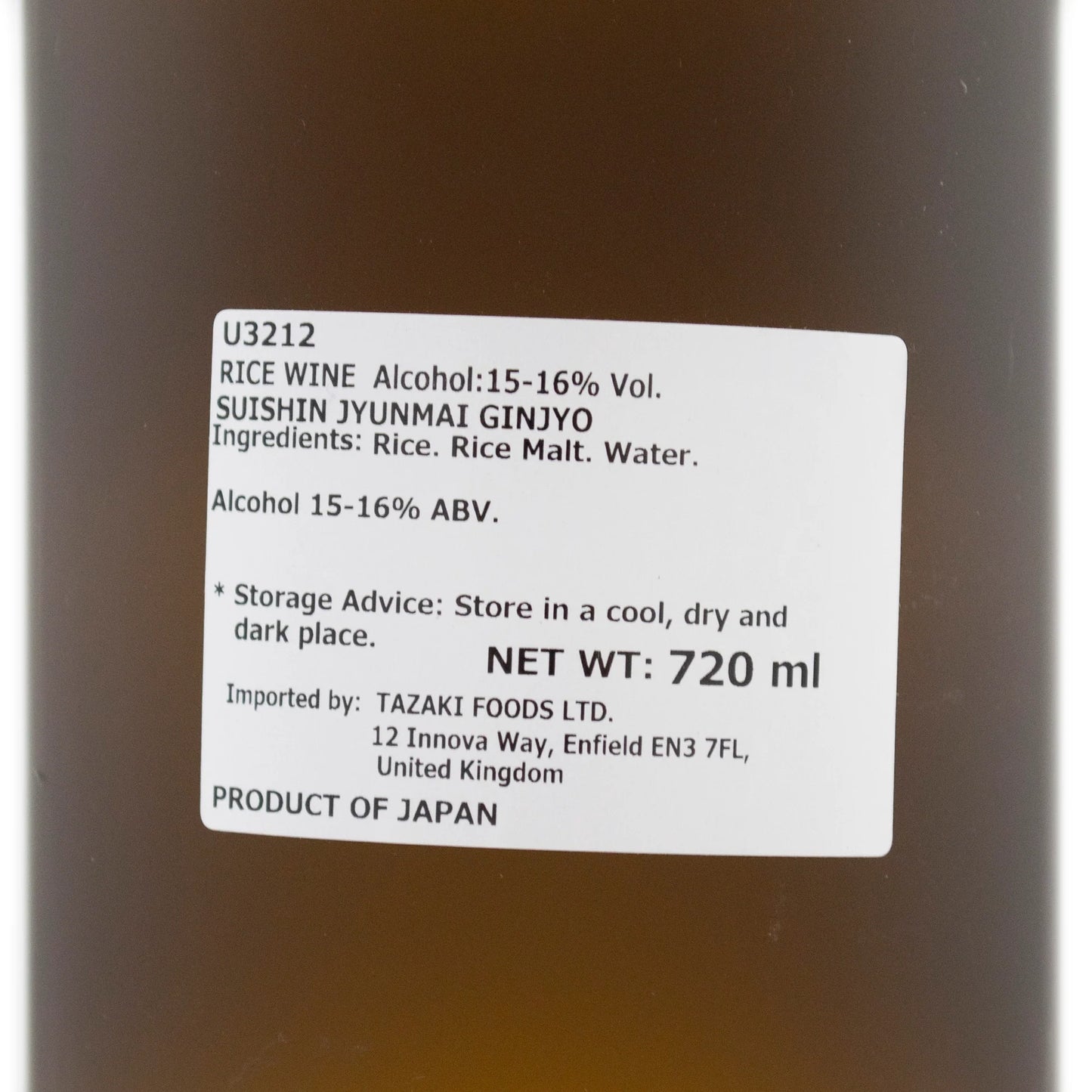 Suishin Junmai Ginjo Sake 720ml 15% to 16%