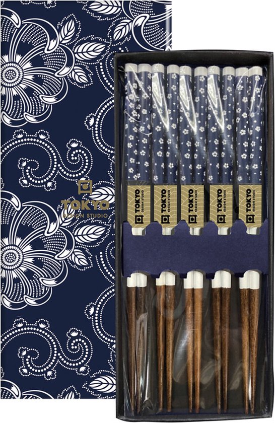 Blue and white Lily chopstick gift set