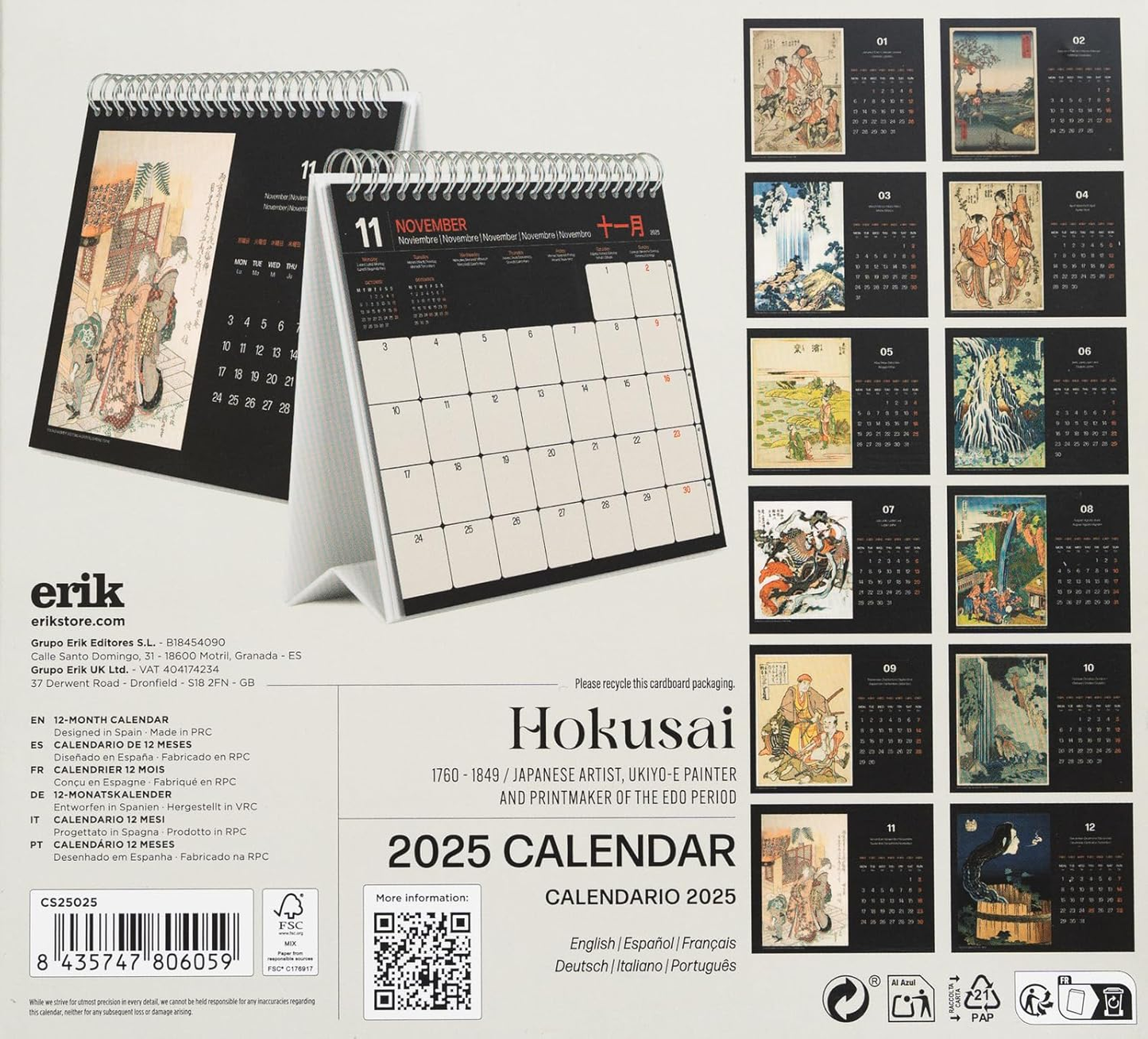Hokusai Desk Calendar Japanese Art 2025