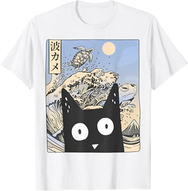 Wave Kawaii Cat Japanese Vintage Aesthetic Anime White T-shirt