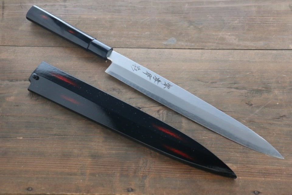 SAKAI TAKAYUKI INOX 240mm LACQUERED YANAGIBA JAPANESE CHEF KNIFE WITH SAYA