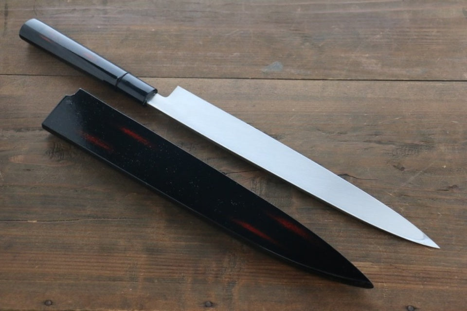SAKAI TAKAYUKI INOX 240mm LACQUERED YANAGIBA JAPANESE CHEF KNIFE WITH SAYA