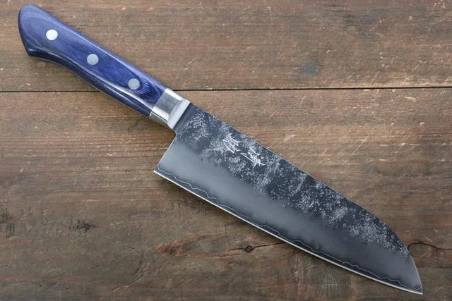 Seisuke AUS10 Nashiji Santoku Japanese Knife 170mm with Blue Pakka wood Handle