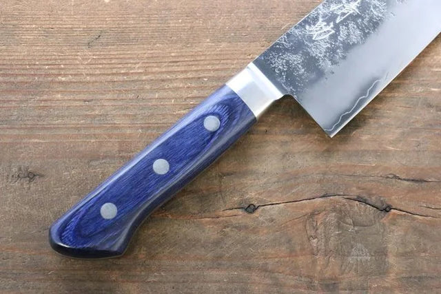 Seisuke AUS10 Nashiji Santoku Japanese Knife 170mm with Blue Pakka wood Handle