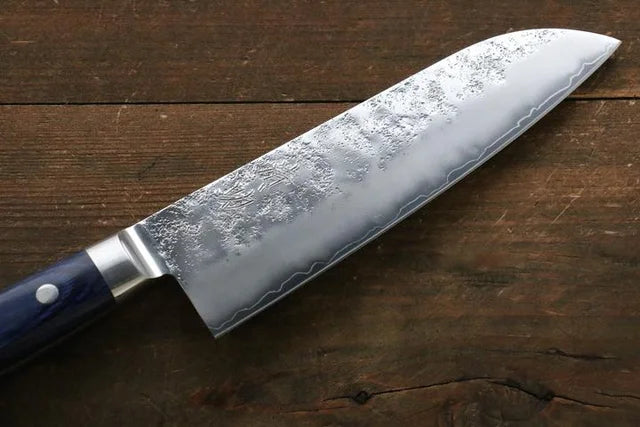 Seisuke AUS10 Nashiji Santoku Japanese Knife 170mm with Blue Pakka wood Handle