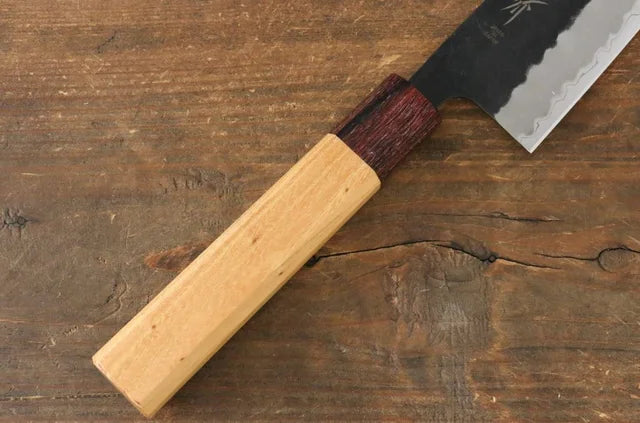 Sakai Takayuki Super Blue No.2 Japanese Santoku Knife 165mm Keyaki. Japanese Elm Handle