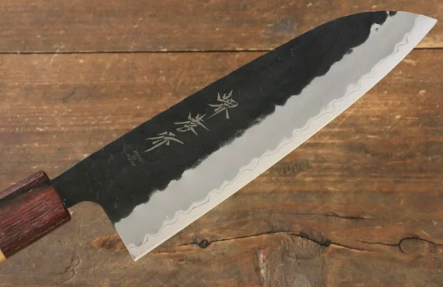 Sakai Takayuki Super Blue No.2 Japanese Santoku Knife 165mm Keyaki. Japanese Elm Handle