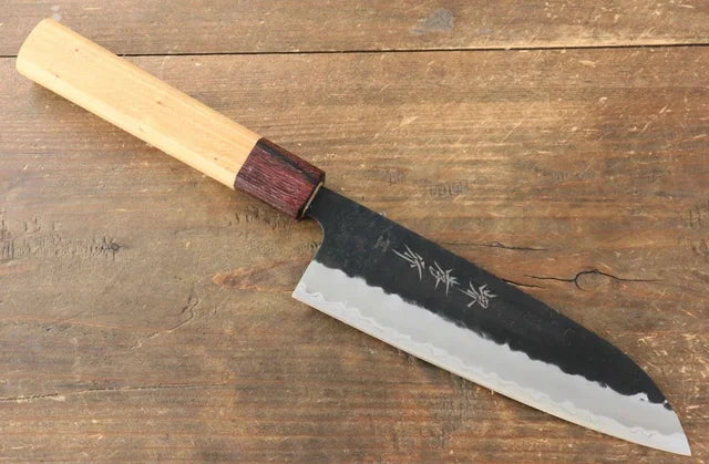 Sakai Takayuki Super Blue No.2 Japanese Santoku Knife 165mm Keyaki. Japanese Elm Handle