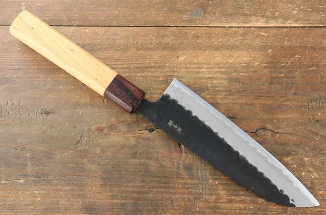 Sakai Takayuki Super Blue No.2 Japanese Santoku Knife 165mm Keyaki. Japanese Elm Handle