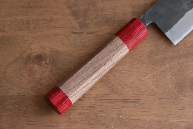 Seisuke Kurumi Blue Steel Kurouchi Usuba (Nakiri) - 165mm - Walnut and Double Red Pakka Wood Handle