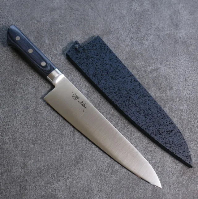 Seitan Molybdenum Gyuto 210mm - Navy blue pakka wood handle with sheath