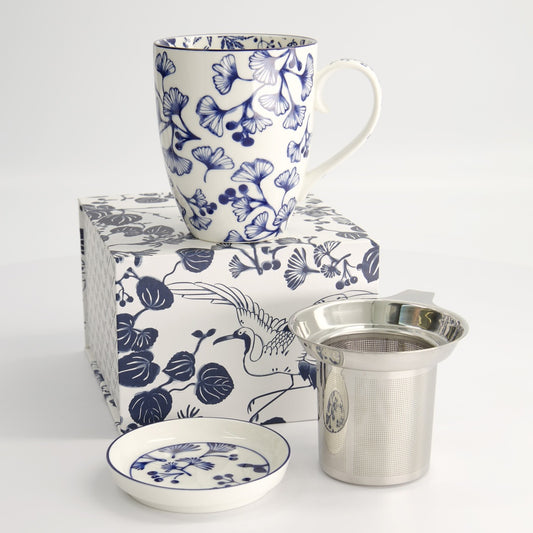 Flora Japonica Mug Giftset Gingko w/Strainer and Tea Tip 340ml
