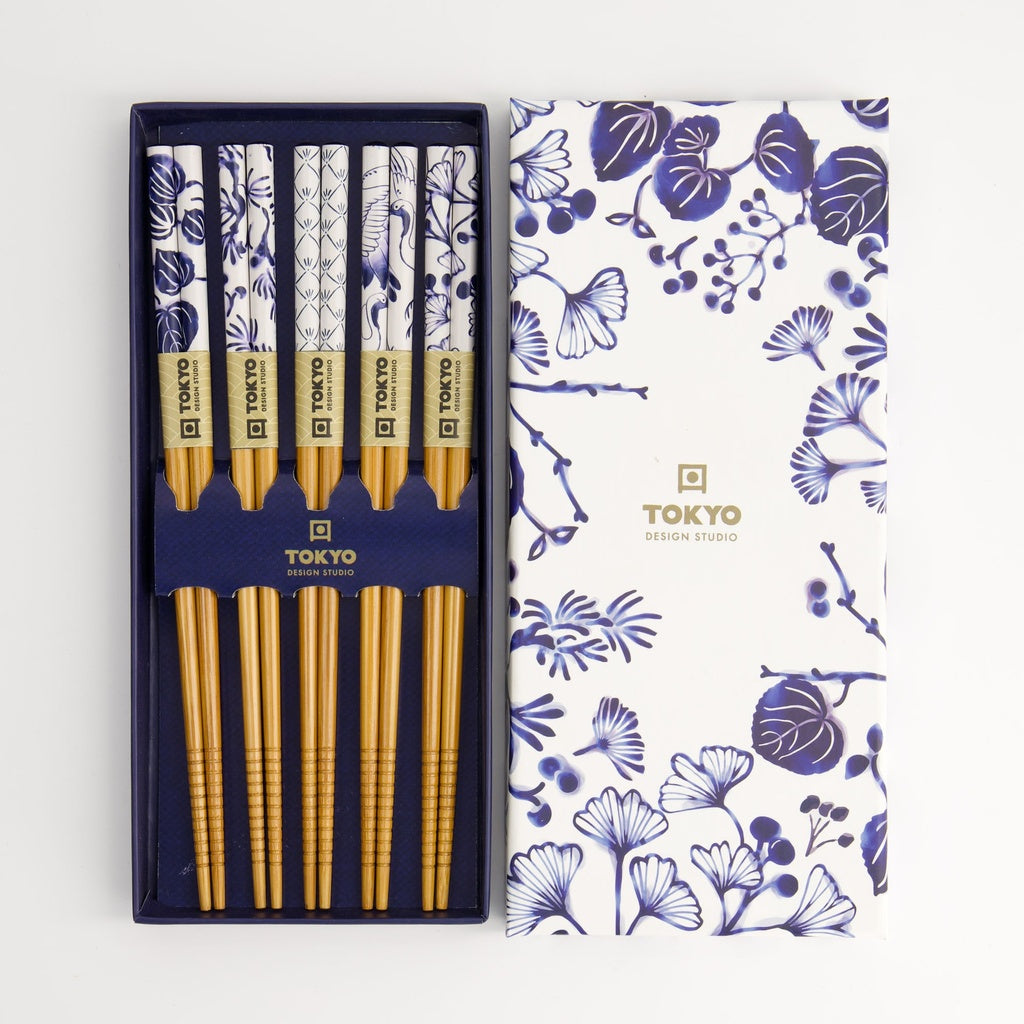 Chopstick Giftset/5 Blue Flora Japonica
