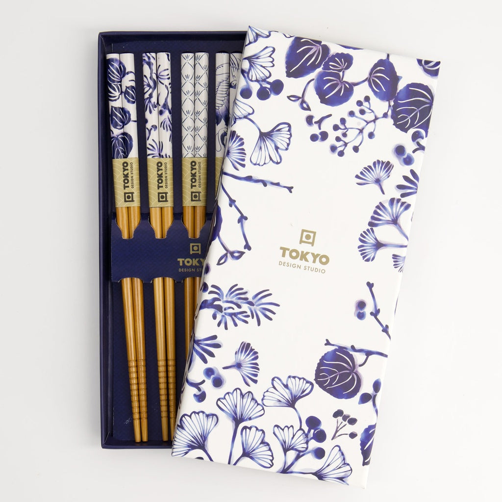 Chopstick Giftset/5 Blue Flora Japonica