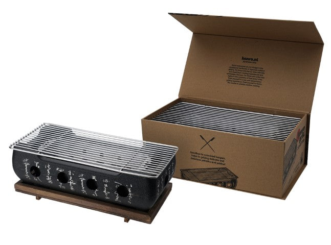 Konro Grill Black Aluminum W/wooden base 36x18x13cmh