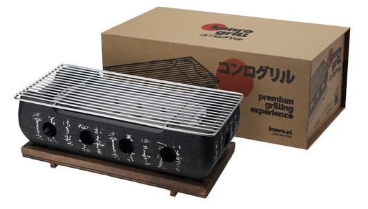 Konro Grill Black Aluminum W/wooden base 36x18x13cmh