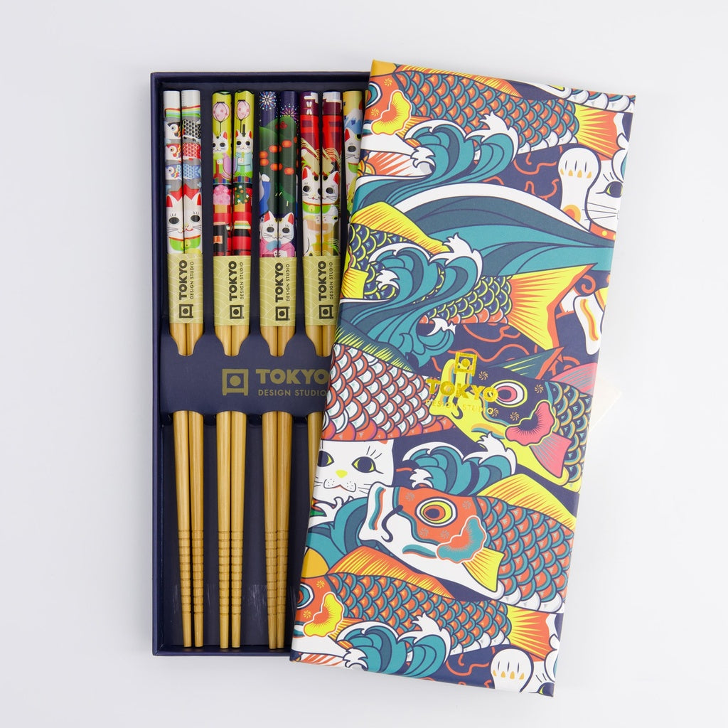 Chopstick Giftset/5 Lucky Cats & Koinobori