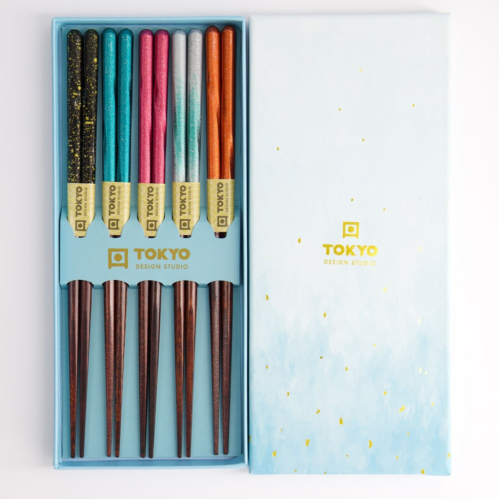 Chopstick Giftset/5 Wooden Blue Cloud