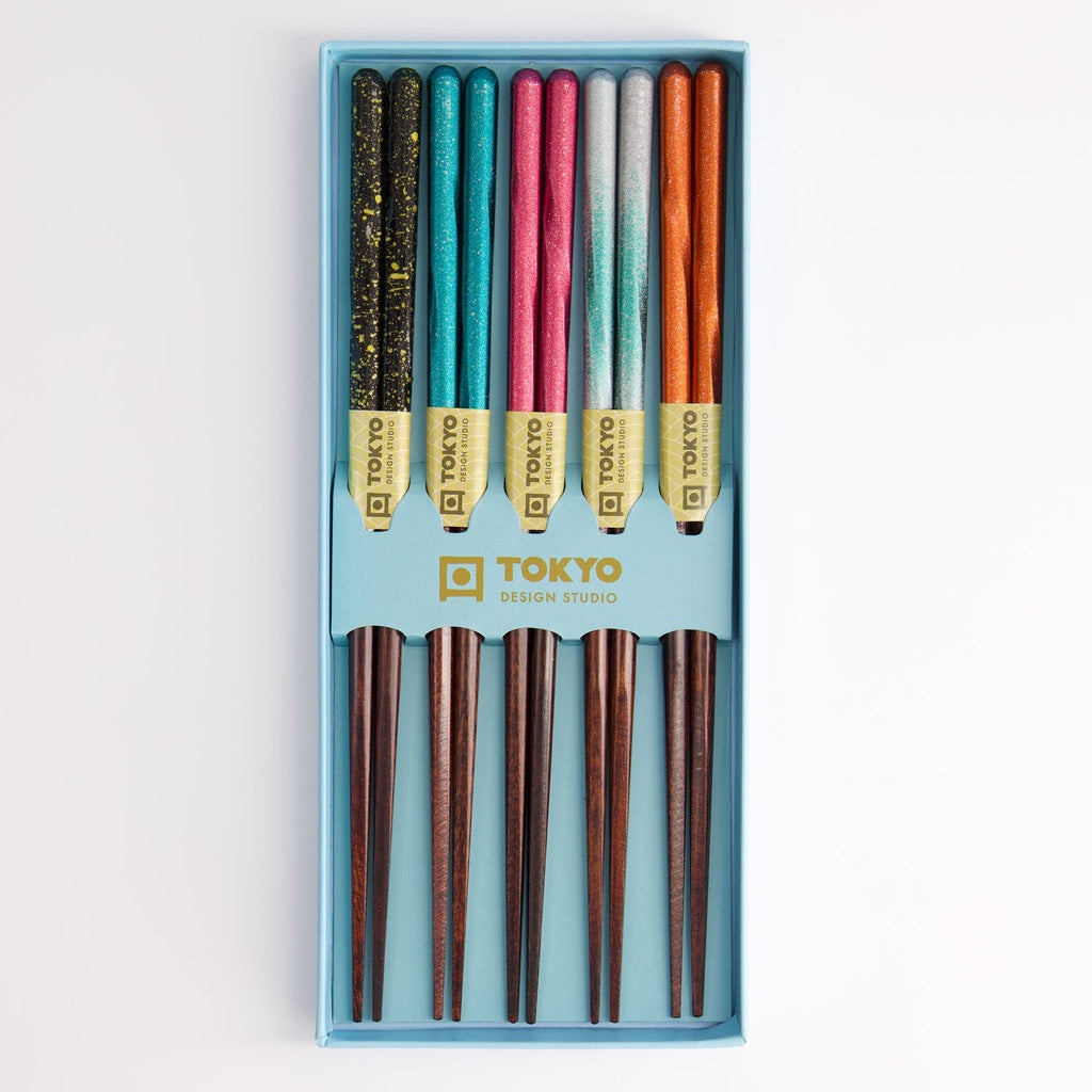 Chopstick Giftset/5 Wooden Blue Cloud