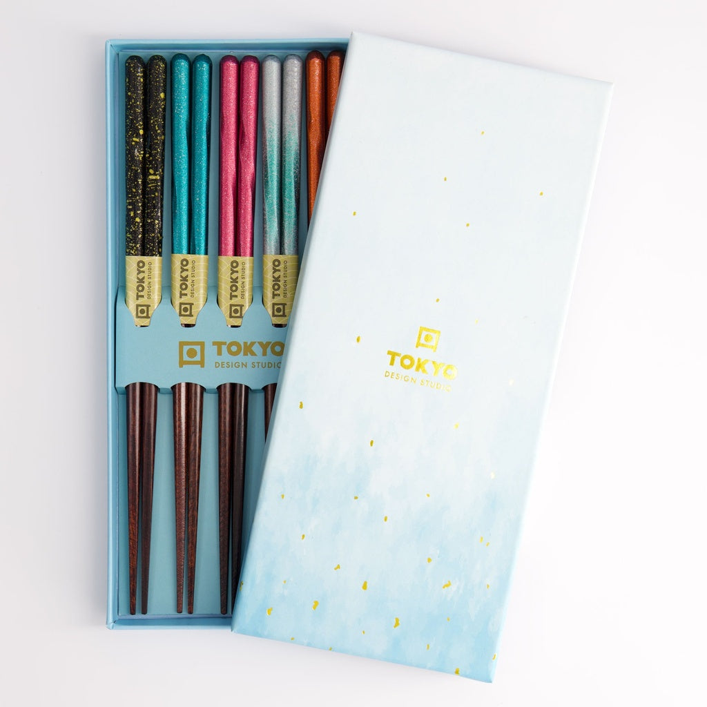 Chopstick Giftset/5 Wooden Blue Cloud