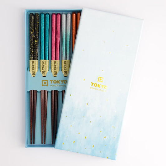 Chopstick Giftset/5 Wooden Blue Cloud