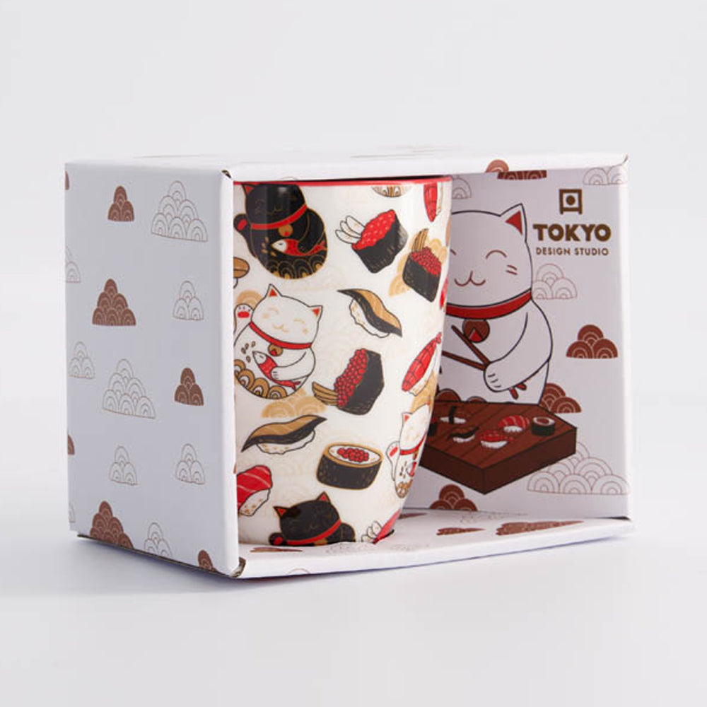 Kawaii Lucky Cat Mug W/Giftbox Cat/Sushi 8.5x10.2cm 340ml