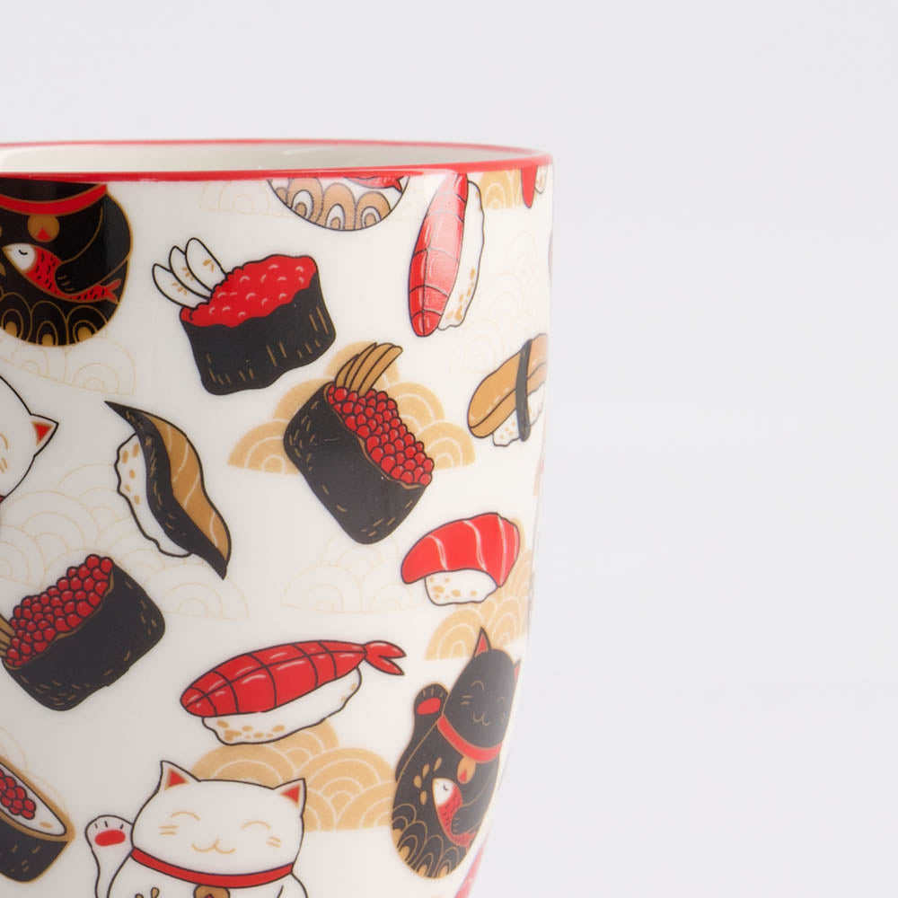Kawaii Lucky Cat Mug W/Giftbox Cat/Sushi 8.5x10.2cm 340ml