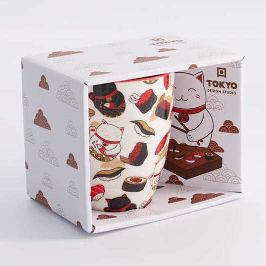 Kawaii Lucky Cat Mug W/Giftbox Cat/Sushi 8.5x10.2cm 340ml
