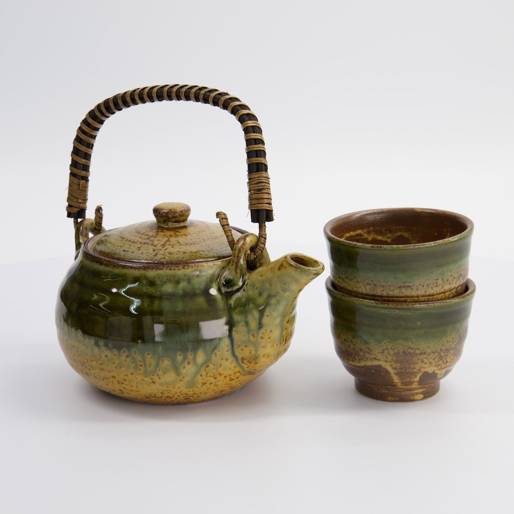Oribe Green/Brown Tea Set 0.8L w/2 Cups 180ml