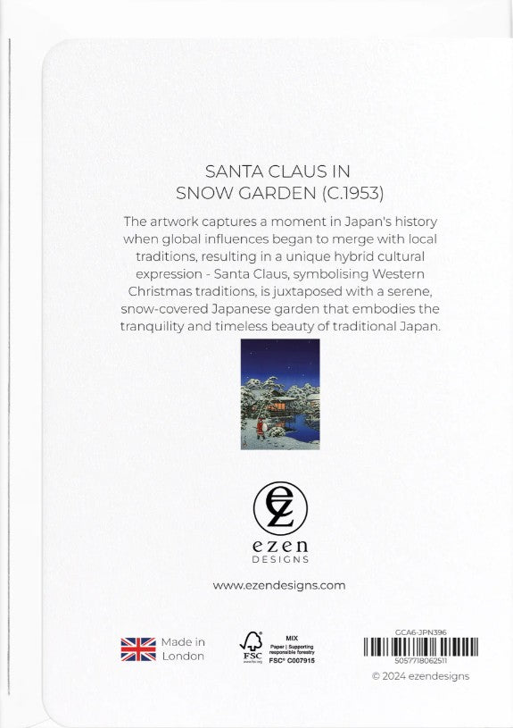 SANTA CLAUS IN SNOW GARDEN (C.1953): Japanese Greeting Card