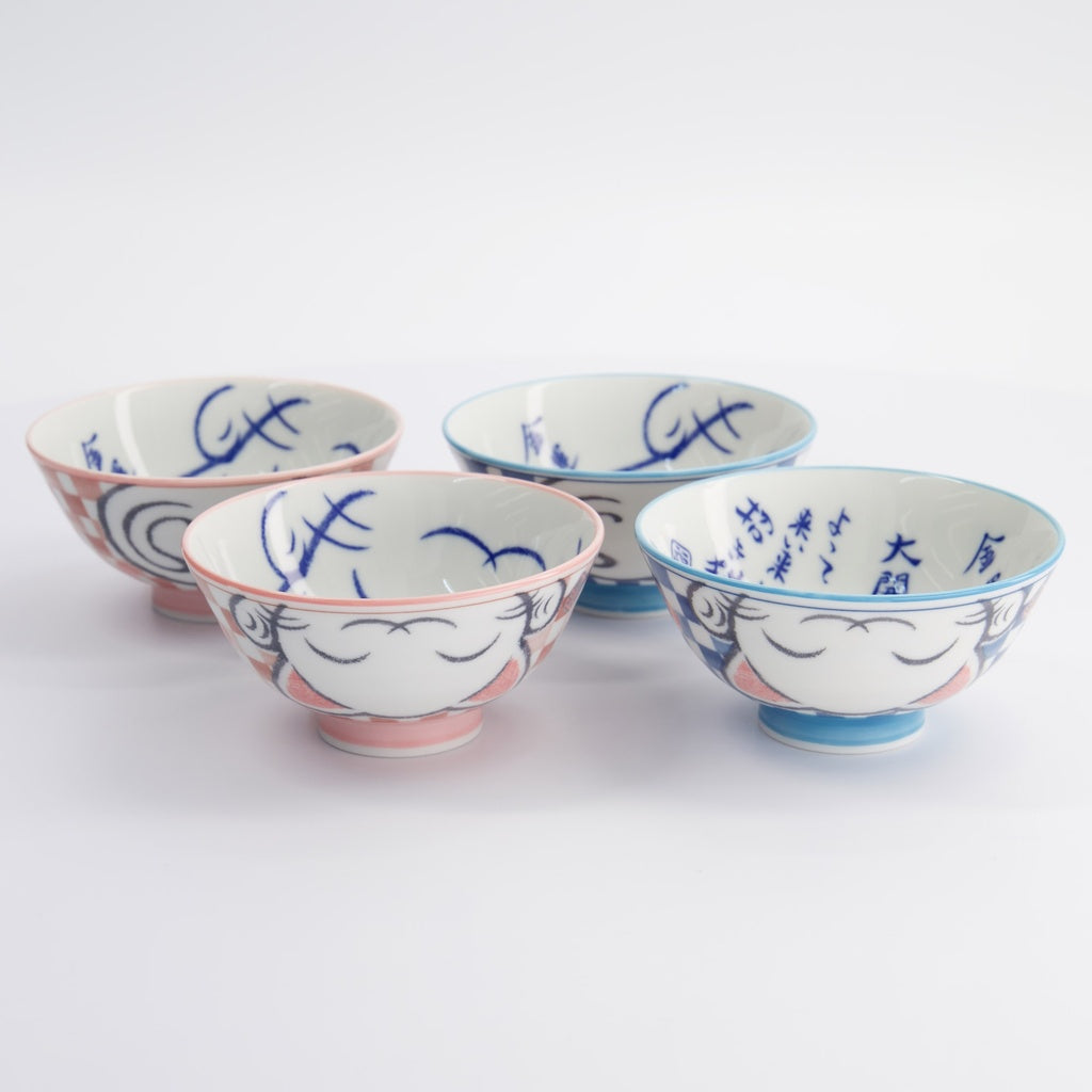 Kawaii Lucky Cat Blue/Pink Ricebowl Giftset 4pcs