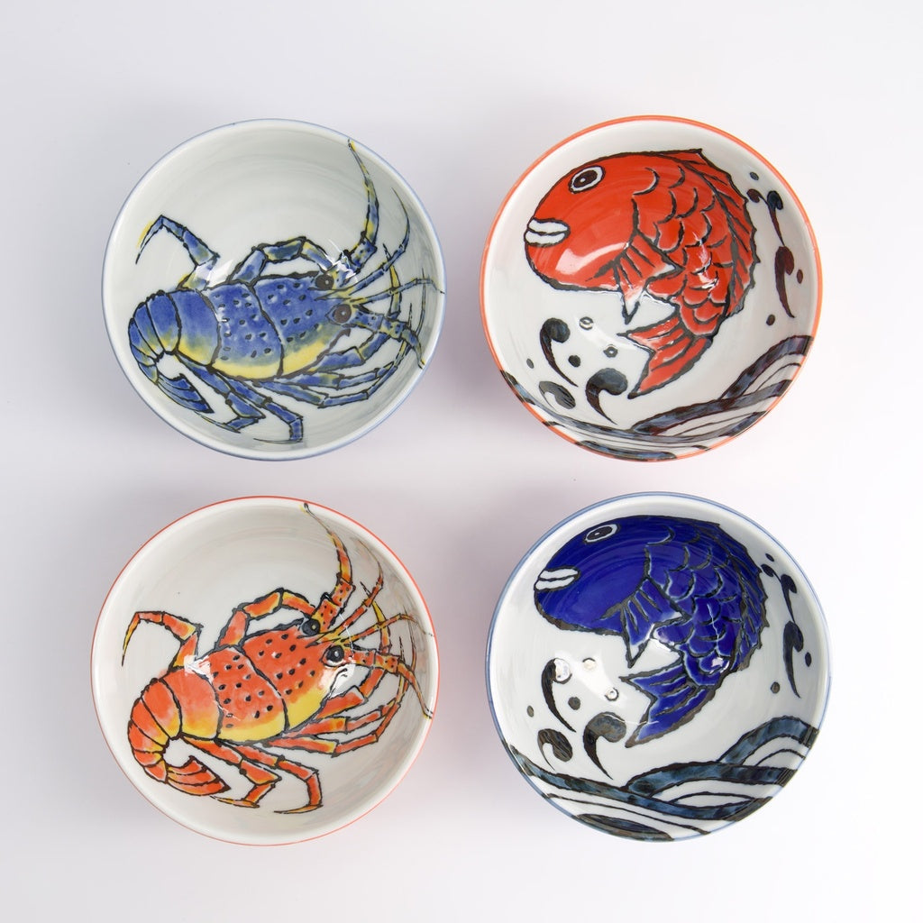 Seafood Bowl Giftset 4pcs 13.2x7.3cm 500ml Lobster & Snapper