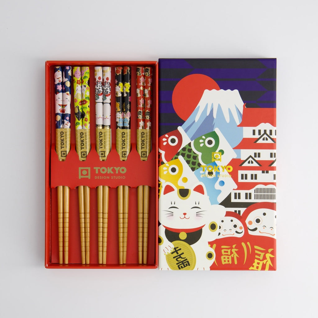 Children Chopstick Giftset/5 Lucky Cats Japan