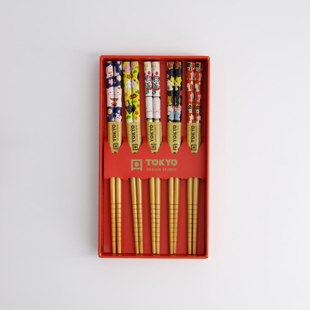 Children Chopstick Giftset/5 Lucky Cats Japan