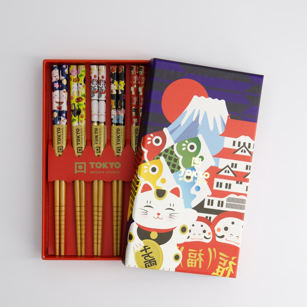 Children Chopstick Giftset/5 Lucky Cats Japan