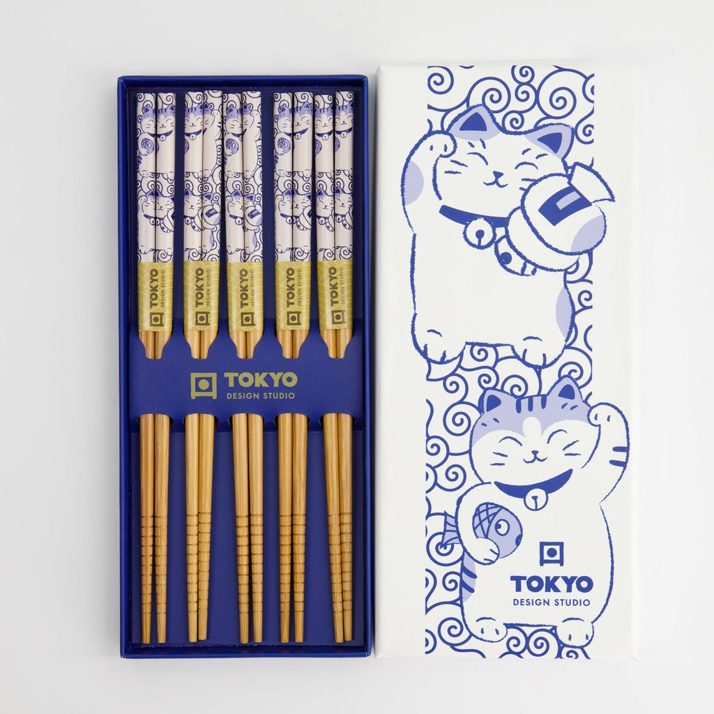 Chopstick Giftset/5 Neko Cat Blue