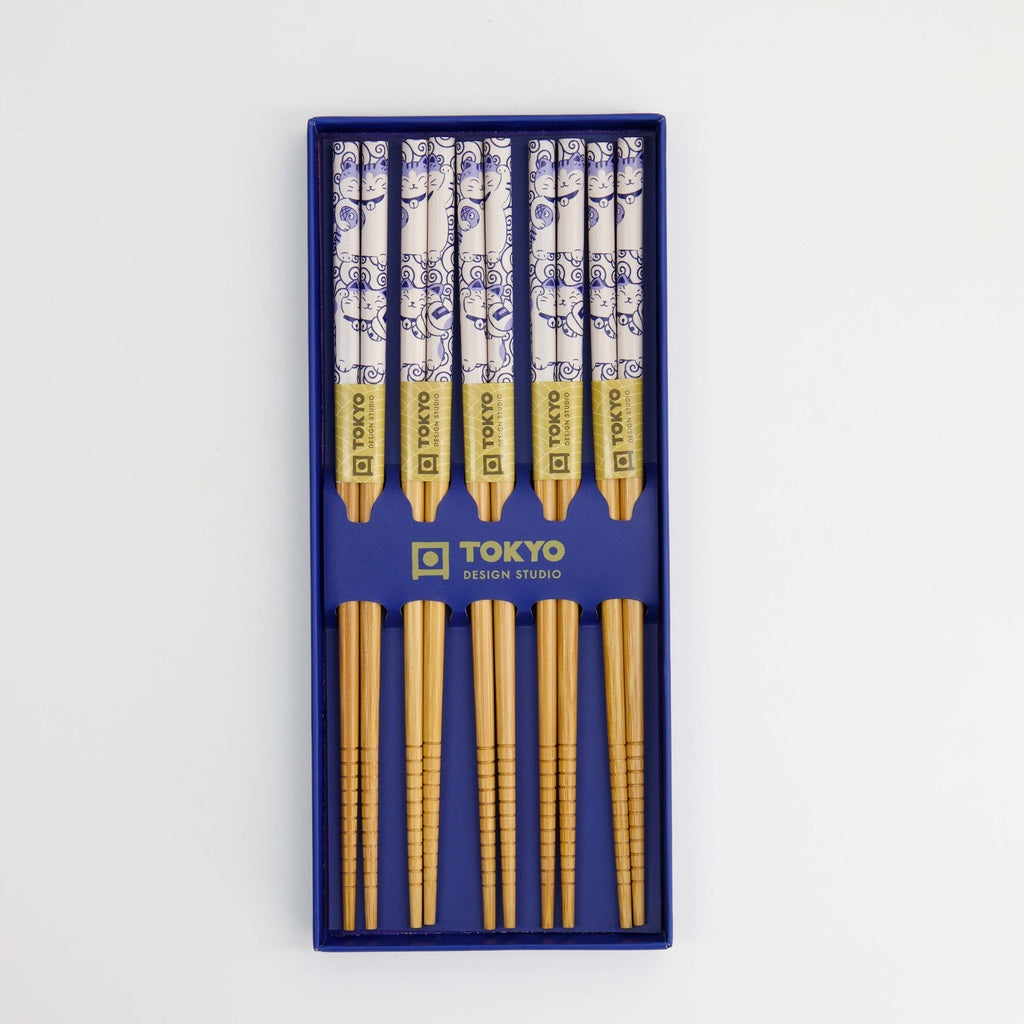 Chopstick Giftset/5 Neko Cat Blue