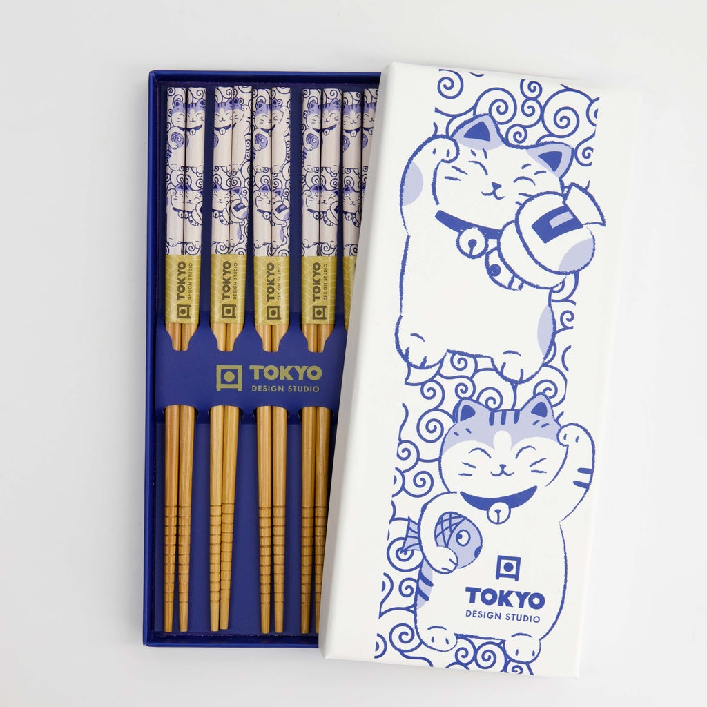 Chopstick Giftset/5 Neko Cat Blue